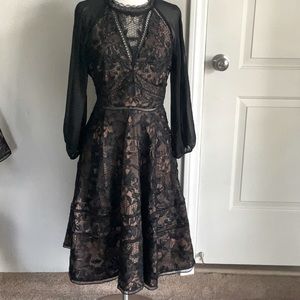 Marchesa notte Black Guipure A-line dress NWT.